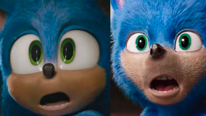 Sonic antes (direita) e depois das críticas (esquerda)