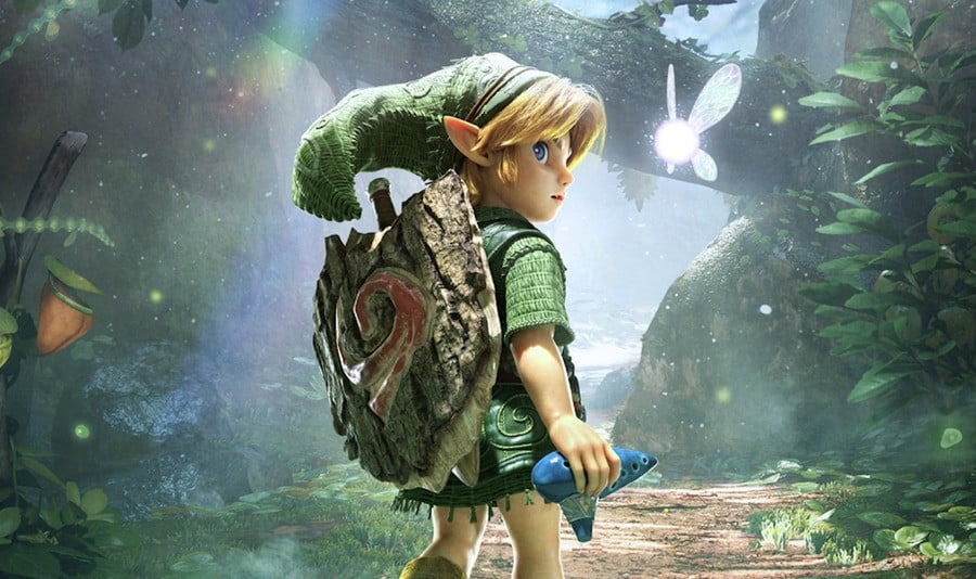 Young Link em Kokiri Forest em The Legend of Zelda: Ocarina of Time no Nintendo Switch 2